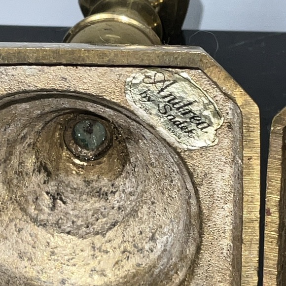 Andrea By Sadek Vintage Solid Brass Taper Candleholders Set Of 2 - Picture 11 of 12